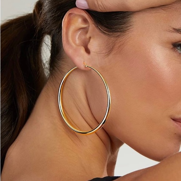 Gold Plated Jewelry - 18K Gold Plated Hoop Tube Earrings